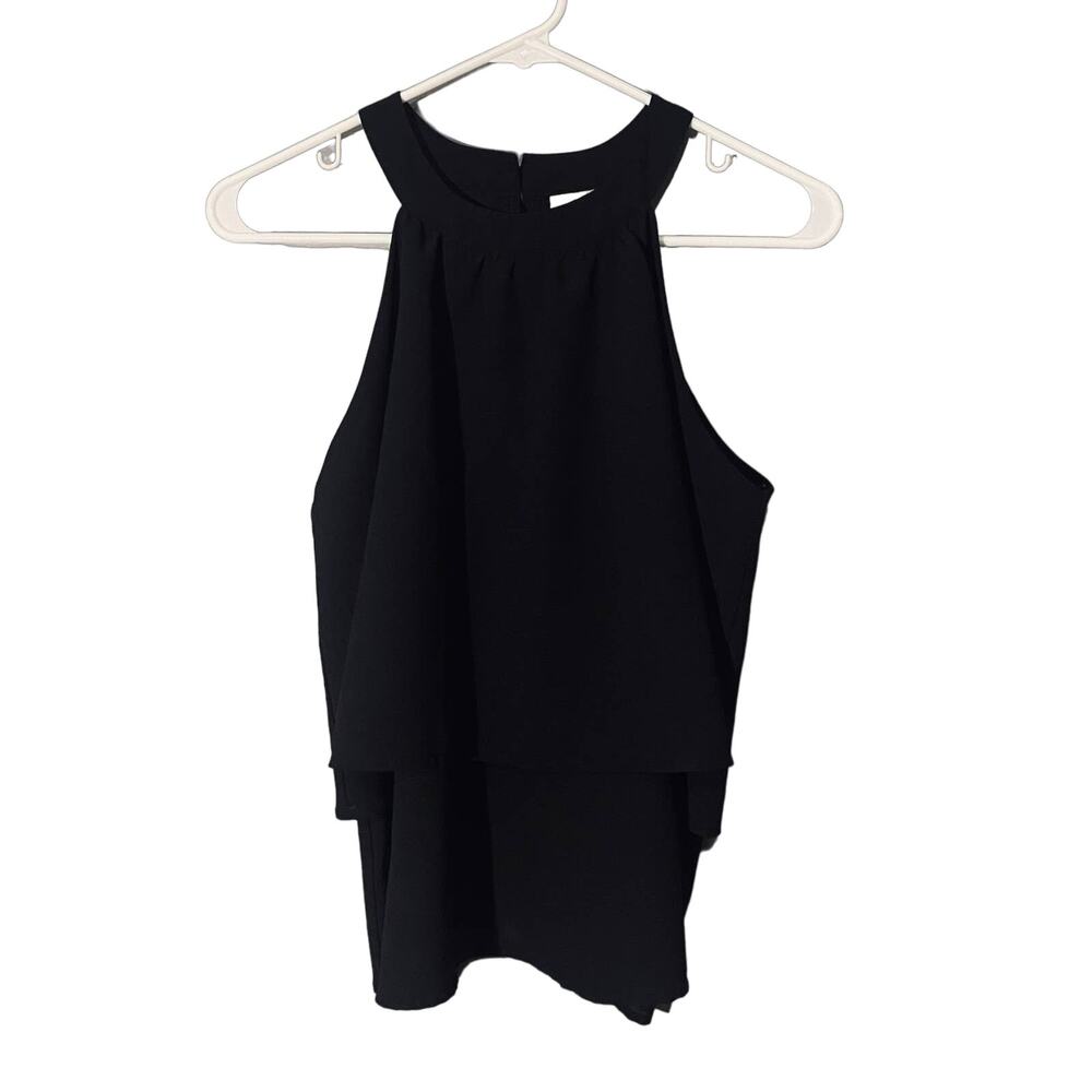Paper Crane Black Tiered Layered Sleeveless Mock Neck Blouse Women Sz M